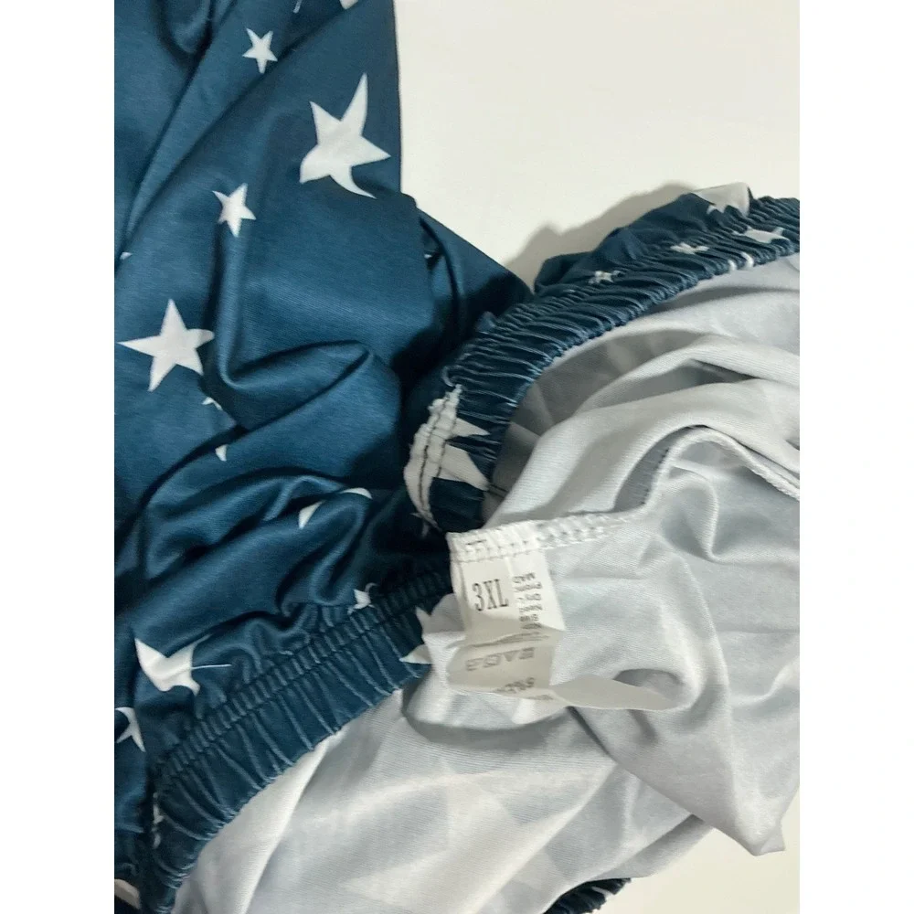 Celestial Star Moon Pajama Pants Teal Blue Drawstring Sleepwear Plus Size 3XL